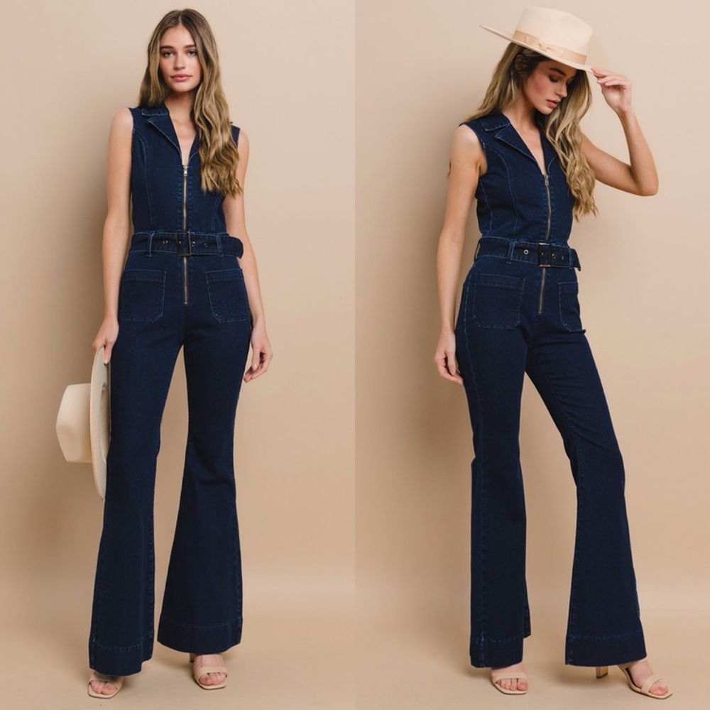 *24 HOUR SALE* Saturday Night Sleeveless Denim Jumpsuit - Picture 4 of 9